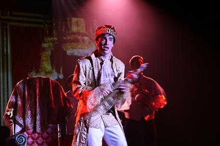 Junior Timothy Crisp plays a pouty King George in the Hamilton number. He said, "It was a lot of fun being able to be the king, but the best part was popping Avery Rudd's balloon and making her cry."