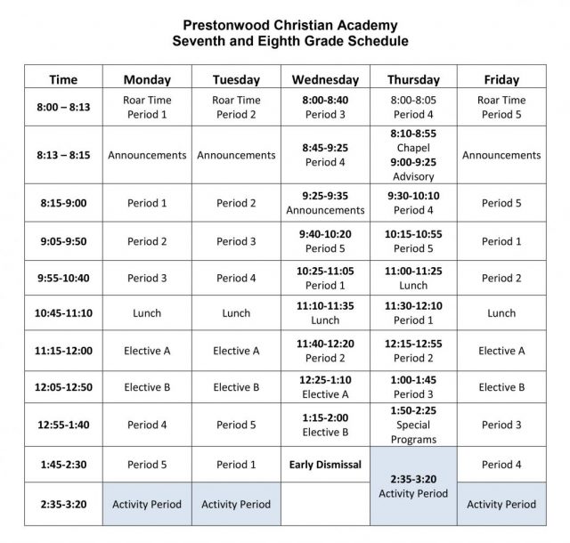 SEVENTH AND EIGHTH GRADE SCHEDULE – LionNationOnline