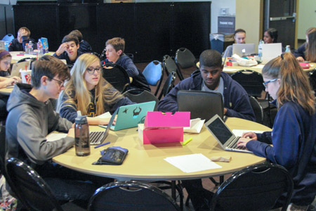 Sophomores Joel Gray, Mackenzie Nazworth, Javan Bouton and Jamie Edwards work quickly during the timed State qualifier last Spring. The first in-house competition of the year takes place in late September.