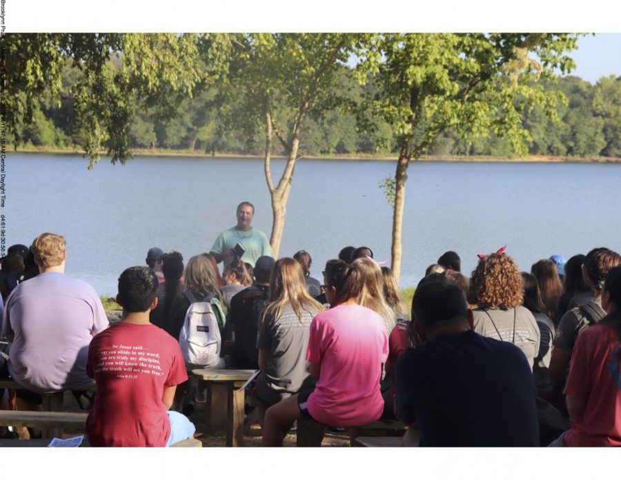 Before the crazy arrival of the underclassmen, Director of Worldview, Mr. Dan Panetti gave a devotional to the Seniors. Focusing on God’s creation was very easy to do with the view of the Sky Lake in the background.