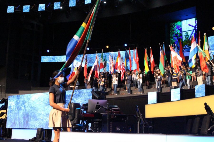 The Sixth and Seventh grade students participated in presenting flags from many countries that are typically visited or prayed for during Minimester week. 