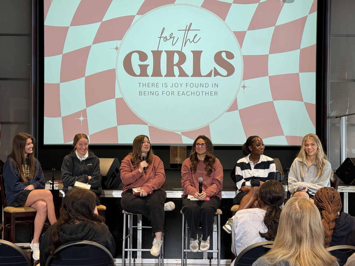 From left to right: Senior Julia Pickett, Senior Tate O'Neal, Campus Ministry Associate Courtney Caldwell, Upper School Counselor Erin Williams, Senior Sherina McKinley, and Senior Paytyn Ferrell