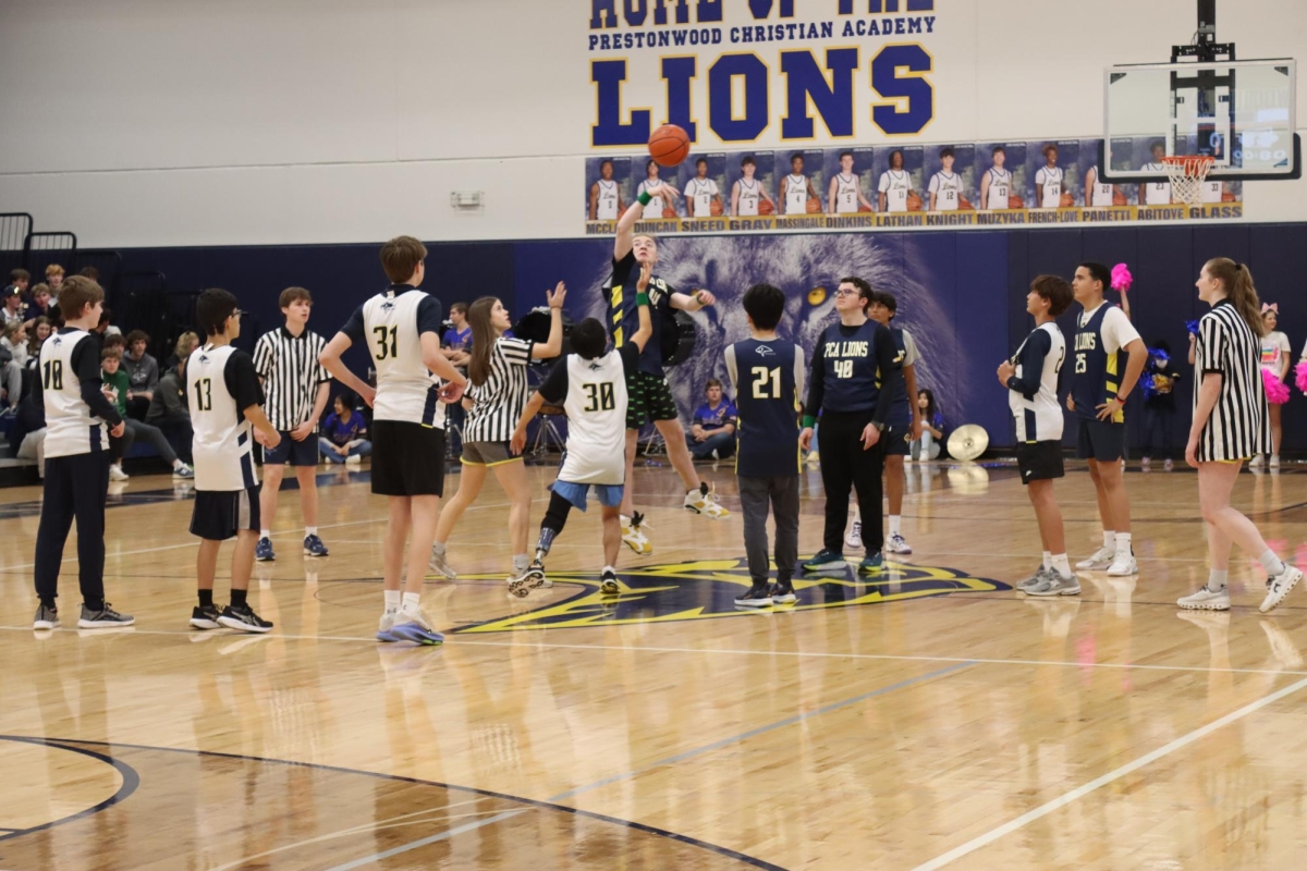 St. Timothy students playing at the Special Friends Basketball Game. 